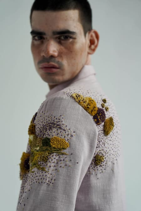 Til_Purple Cotton Embroidery Hana Shirt _Online_at_Aza_Fashions