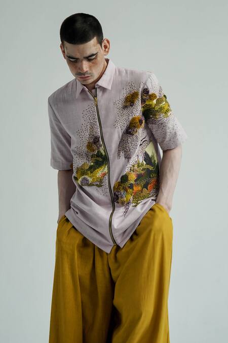 Buy_Til_Purple Cotton Embroidery Hana Shirt _Online_at_Aza_Fashions