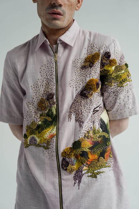 Shop_Til_Purple Cotton Embroidery Hana Shirt _Online_at_Aza_Fashions