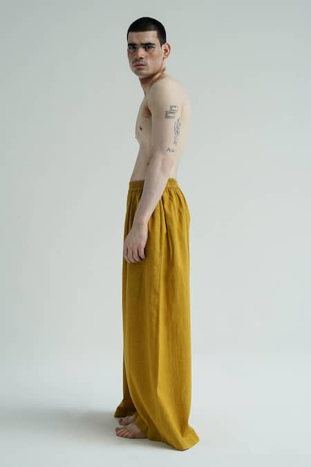 Til_Yellow Cotton Embroidery Lime Gathered Sumo Pant _Online_at_Aza_Fashions
