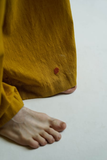 Shop_Til_Yellow Cotton Embroidery Lime Gathered Sumo Pant _Online_at_Aza_Fashions