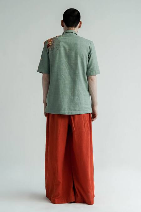 Shop_Til_Orange Cotton Embroidery Kobai Gathered Sumo Pant _at_Aza_Fashions