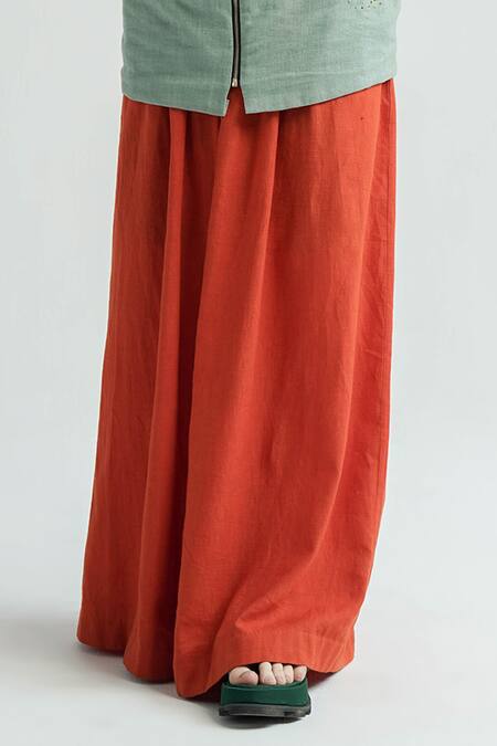 Til_Orange Cotton Embroidery Kobai Gathered Sumo Pant _Online_at_Aza_Fashions