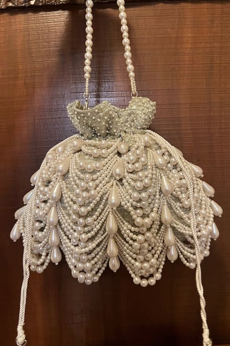 Nayaab By Sonia_Gold Embroidery Velvet Potli Bag _Online_at_Aza_Fashions