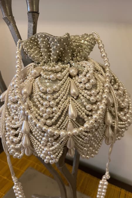 Buy_Nayaab By Sonia_Gold Embroidery Velvet Potli Bag _Online_at_Aza_Fashions