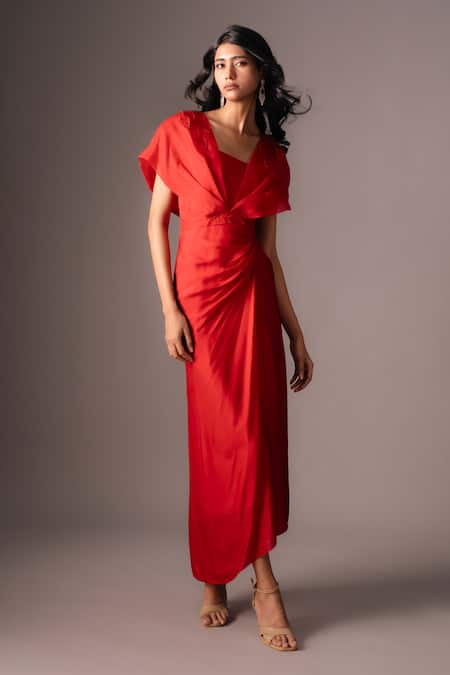 Vanshika Agarwal Label Draped Midi Dress With Applique Overlay 