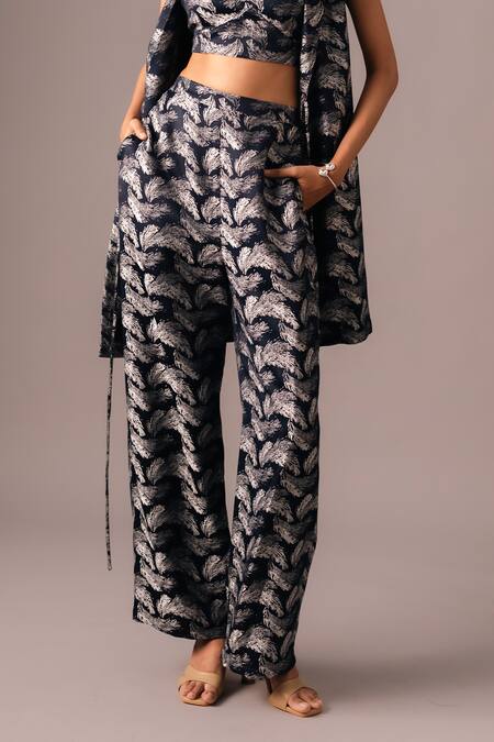 Buy Vanshika Agarwal Label Blue Jacquard Collared Leaf Woven Jacket Pant Set Online at Aza Fashions Buy_Vanshika Agarwal Label_Blue Jacquard Collared Leaf Woven Jacket Pant Set _Online_at_Aza_Fashions