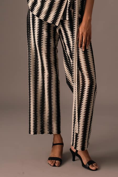 Buy Vanshika Agarwal Label Black Cotton Embroidery Collared Crochet Jacket Pant Set Online at Aza Fashions Buy_Vanshika Agarwal Label_Black Cotton Embroidery Collared Crochet Jacket Pant Set _Online_at_Aza_Fashions