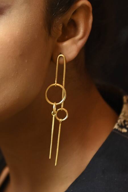 Zaza By Somya_Gold Plated Circle Of Elegance Danglers _Online_at_Aza_Fashions