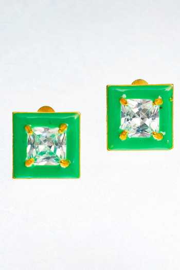 Shop Zaza By Somya Gold Plated Zari Enchantment Enamelled Zircon Studs at Aza Fashions Shop_Zaza By Somya_Gold Plated Zari Enchantment Enamelled Zircon Studs _at_Aza_Fashions