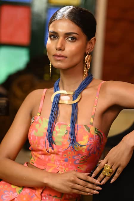 Zaza By Somya_Blue Oceanic Grace Necklace _Online_at_Aza_Fashions