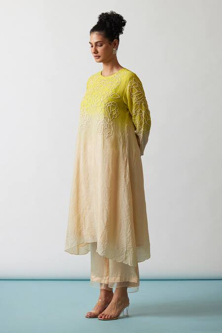 Buy One Not Two Yellow Viscose, Silk, Modal, Satin Embroidery Hand A-line Kurta And Pant Set Online at Aza Fashions Buy_One Not Two_Yellow Viscose, Silk, Modal, Satin Embroidery Hand A-line Kurta And Pant Set _Online_at_Aza_Fashions