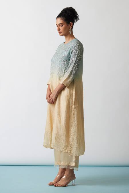 Buy One Not Two Blue Viscose, Silk, Modal, Satin Sequins, Embroidered A-line Kurta And Pant Set Online at Aza Fashions Buy_One Not Two_Blue Viscose, Silk, Modal, Satin Sequins, Embroidered A-line Kurta And Pant Set _Online_at_Aza_Fashions