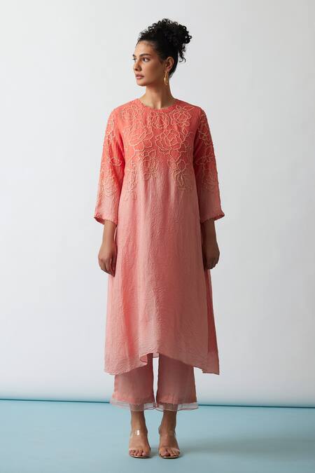 One Not Two Hand Embroidered Asymmetric A-Line Kurta & Pant Set 