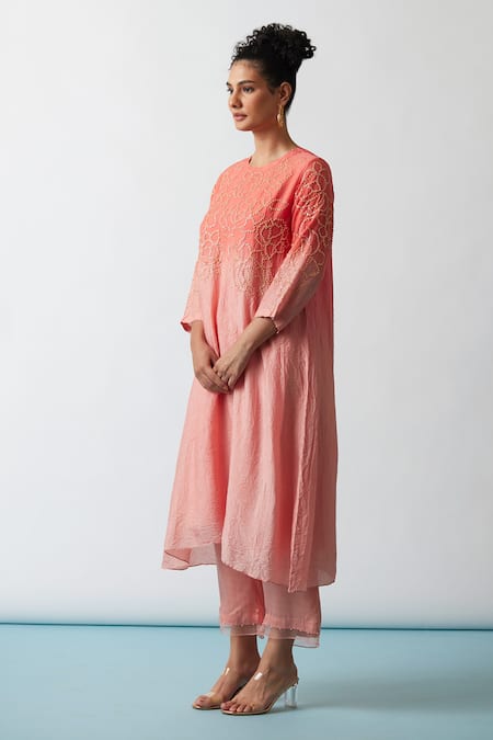 Buy One Not Two Orange Viscose, Silk, Modal, Satin Hand Asymmetric A-line Kurta And Pant Set Online at Aza Fashions Buy_One Not Two_Orange Viscose, Silk, Modal, Satin Hand Asymmetric A-line Kurta And Pant Set _Online_at_Aza_Fashions