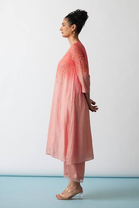 Shop One Not Two Orange Viscose, Silk, Modal, Satin Hand Asymmetric A-line Kurta And Pant Set Online at Aza Fashions Shop_One Not Two_Orange Viscose, Silk, Modal, Satin Hand Asymmetric A-line Kurta And Pant Set _Online_at_Aza_Fashions