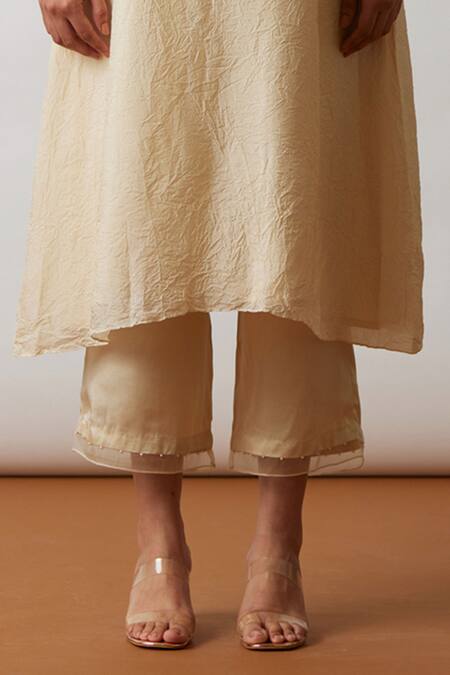 One Not Two Off White Viscose, Silk, Modal, Satin Asymmetric A-line Kurta And Pant Set Online at Aza Fashions One Not Two_Off White Viscose, Silk, Modal, Satin Asymmetric A-line Kurta And Pant Set _Online_at_Aza_Fashions