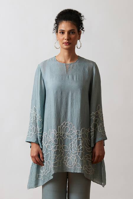 Buy One Not Two Blue Viscose, Silk, Modal, Satin Embroidery, Hand Work A-line Kurta And Pant Set Online at Aza Fashions Buy_One Not Two_Blue Viscose, Silk, Modal, Satin Embroidery, Hand Work A-line Kurta And Pant Set _Online_at_Aza_Fashions