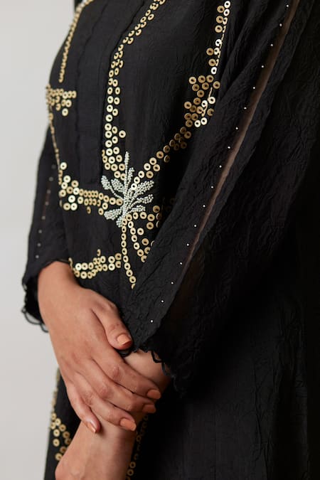 Buy One Not Two Black Viscose, Silk, Modal, Satin Hand Embroidered A-line Kurta And Pant Set Online at Aza Fashions Buy_One Not Two_Black Viscose, Silk, Modal, Satin Hand Embroidered A-line Kurta And Pant Set _Online_at_Aza_Fashions