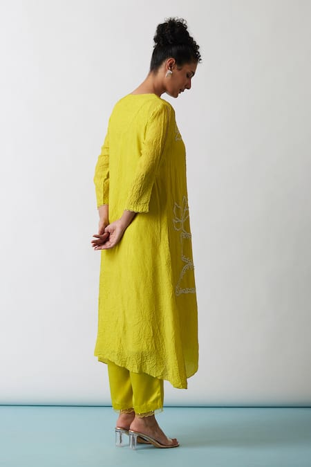 Shop One Not Two Yellow Viscose, Silk, Modal, Satin Sequins, Embroidered A-line Kurta And Pant Set at Aza Fashions Shop_One Not Two_Yellow Viscose, Silk, Modal, Satin Sequins, Embroidered A-line Kurta And Pant Set _at_Aza_Fashions