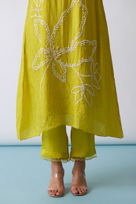 Buy One Not Two Yellow Viscose, Silk, Modal, Satin Sequins, Embroidered A-line Kurta And Pant Set Online at Aza Fashions Buy_One Not Two_Yellow Viscose, Silk, Modal, Satin Sequins, Embroidered A-line Kurta And Pant Set _Online_at_Aza_Fashions