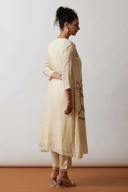Shop One Not Two Off White Viscose, Silk, Modal, Satin Sequins, Hand Work A-line Kurta And Pant Set at Aza Fashions Shop_One Not Two_Off White Viscose, Silk, Modal, Satin Sequins, Hand Work A-line Kurta And Pant Set _at_Aza_Fashions