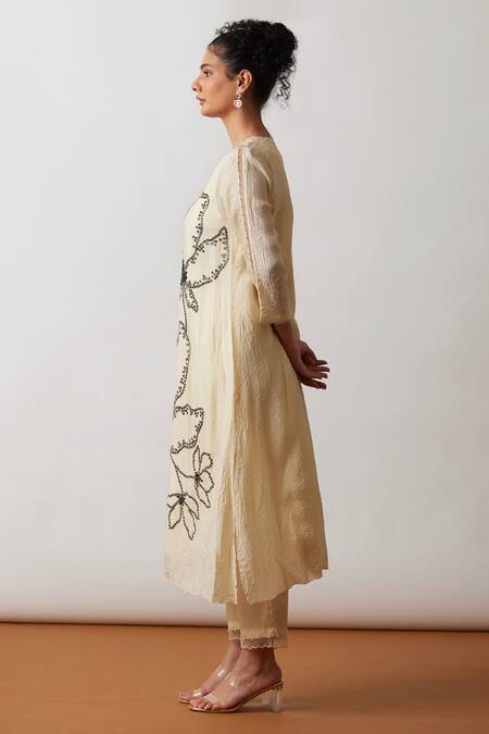 Buy One Not Two Off White Viscose, Silk, Modal, Satin Sequins, Hand Work A-line Kurta And Pant Set Online at Aza Fashions Buy_One Not Two_Off White Viscose, Silk, Modal, Satin Sequins, Hand Work A-line Kurta And Pant Set _Online_at_Aza_Fashions