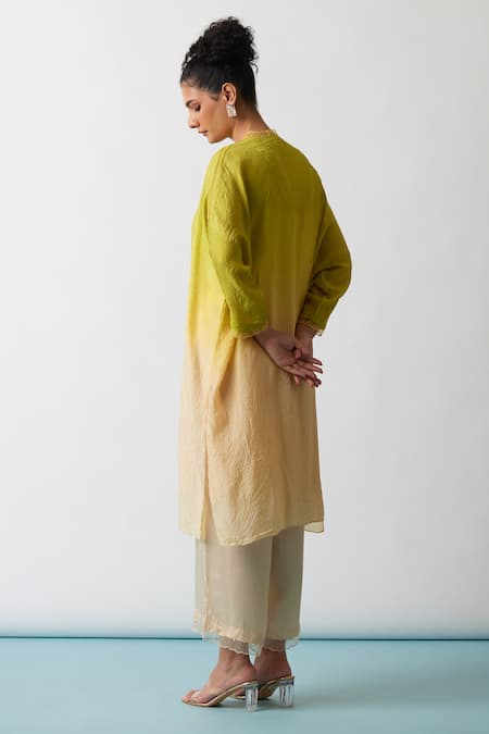 Shop One Not Two Yellow Viscose, Silk, Modal, Satin Sequins, Hand Embroidered Kurta And Pant Set at Aza Fashions Shop_One Not Two_Yellow Viscose, Silk, Modal, Satin Sequins, Hand Embroidered Kurta And Pant Set _at_Aza_Fashions