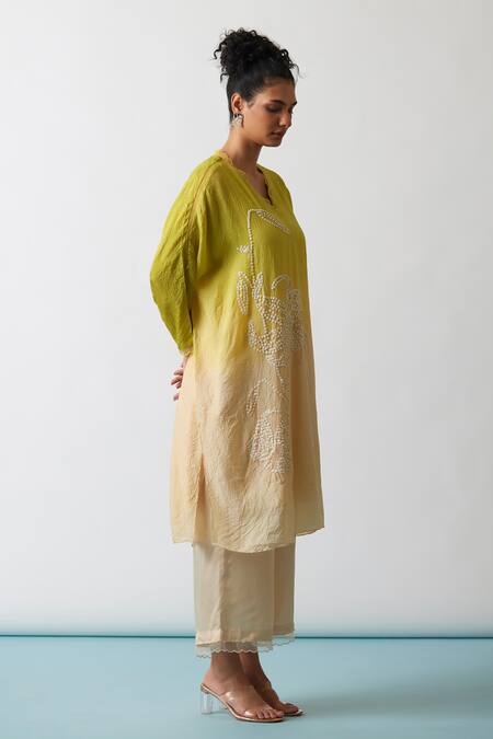 Buy One Not Two Yellow Viscose, Silk, Modal, Satin Sequins, Hand Embroidered Kurta And Pant Set Online at Aza Fashions Buy_One Not Two_Yellow Viscose, Silk, Modal, Satin Sequins, Hand Embroidered Kurta And Pant Set _Online_at_Aza_Fashions