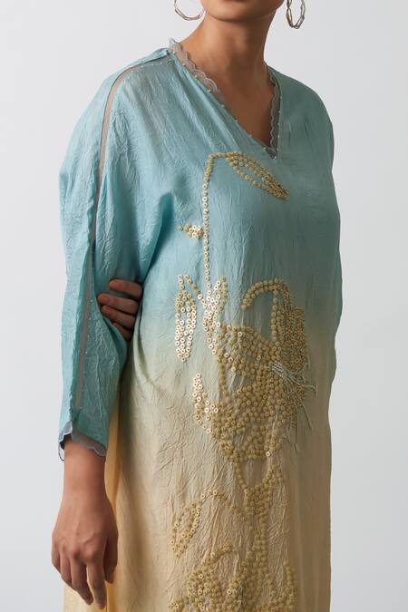 Shop One Not Two Blue Viscose, Silk, Modal, Satin Sequins, Beads Embroidered Kurta And Pant Set Online at Aza Fashions Shop_One Not Two_Blue Viscose, Silk, Modal, Satin Sequins, Beads Embroidered Kurta And Pant Set _Online_at_Aza_Fashions