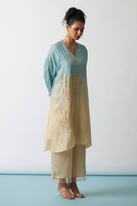 Buy One Not Two Blue Viscose, Silk, Modal, Satin Sequins, Beads Embroidered Kurta And Pant Set Buy_One Not Two_Blue Viscose, Silk, Modal, Satin Sequins, Beads Embroidered Kurta And Pant Set