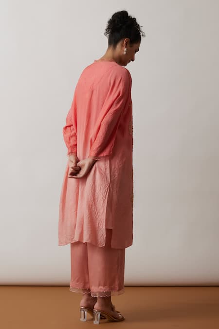 Shop One Not Two Orange Viscose, Silk, Modal, Satin Sequins, Floral Embroidered Kurta And Pant Set at Aza Fashions Shop_One Not Two_Orange Viscose, Silk, Modal, Satin Sequins, Floral Embroidered Kurta And Pant Set _at_Aza_Fashions