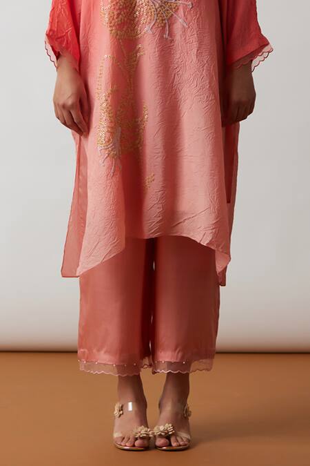 One Not Two Orange Viscose, Silk, Modal, Satin Sequins, Floral Embroidered Kurta And Pant Set Online at Aza Fashions One Not Two_Orange Viscose, Silk, Modal, Satin Sequins, Floral Embroidered Kurta And Pant Set _Online_at_Aza_Fashions