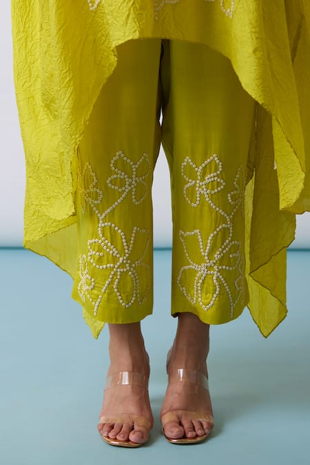 Buy One Not Two Yellow Kaftan Viscose Silk Hand Embroidered Floral Asymmetric And Pant Set Online at Aza Fashions Buy_One Not Two_Yellow Kaftan Viscose Silk Hand Embroidered Floral Asymmetric And Pant Set _Online_at_Aza_Fashions