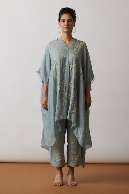 One Not Two Hand Embroidered Kaftan & Pant Set 