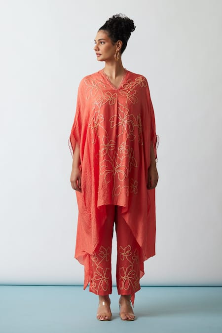 One Not Two Embroidered Kaftan & Pant Set 