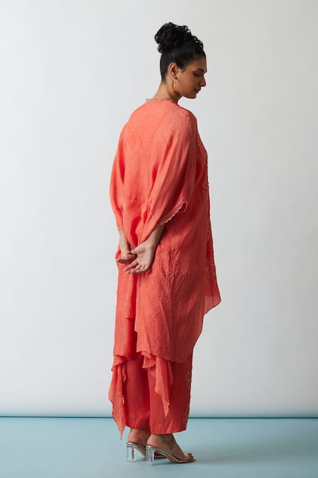 Shop One Not Two Orange Viscose, Silk, Modal, Satin Embroidery, Sequins, Beads Kaftan And Pant Set at Aza Fashions Shop_One Not Two_Orange Viscose, Silk, Modal, Satin Embroidery, Sequins, Beads Kaftan And Pant Set _at_Aza_Fashions