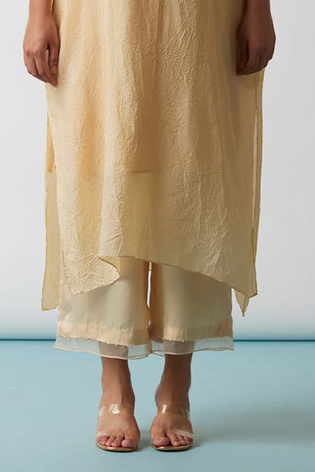 One Not Two Yellow Kaftan Viscose Silk Hand Embroidered Floral Scalloped V Work And Pant Set Online at Aza Fashions One Not Two_Yellow Kaftan Viscose Silk Hand Embroidered Floral Scalloped V Work And Pant Set _Online_at_Aza_Fashions