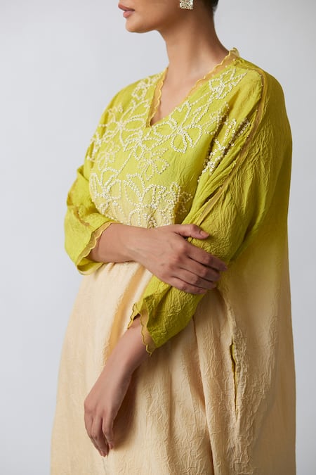 Buy One Not Two Yellow Kaftan Viscose Silk Hand Embroidered Floral Scalloped V Work And Pant Set Online at Aza Fashions Buy_One Not Two_Yellow Kaftan Viscose Silk Hand Embroidered Floral Scalloped V Work And Pant Set _Online_at_Aza_Fashions