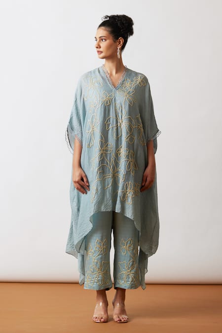 One Not Two Floral Hand Work Kaftan & Pant Set 