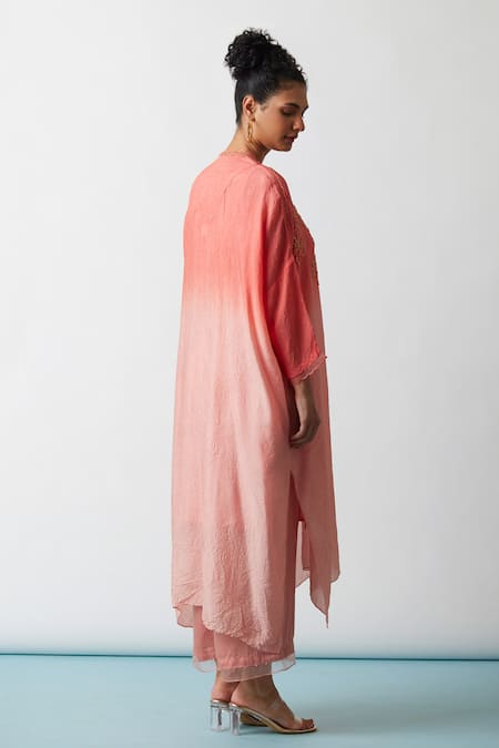 Shop One Not Two Orange Viscose, Silk, Modal, Satin Embroidery, Hand Work Kaftan And Pant Set at Aza Fashions Shop_One Not Two_Orange Viscose, Silk, Modal, Satin Embroidery, Hand Work Kaftan And Pant Set _at_Aza_Fashions