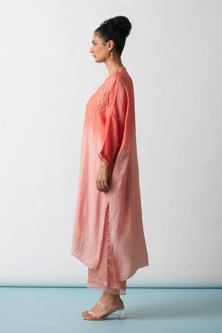 Buy One Not Two Orange Viscose, Silk, Modal, Satin Embroidery, Hand Work Kaftan And Pant Set Buy_One Not Two_Orange Viscose, Silk, Modal, Satin Embroidery, Hand Work Kaftan And Pant Set