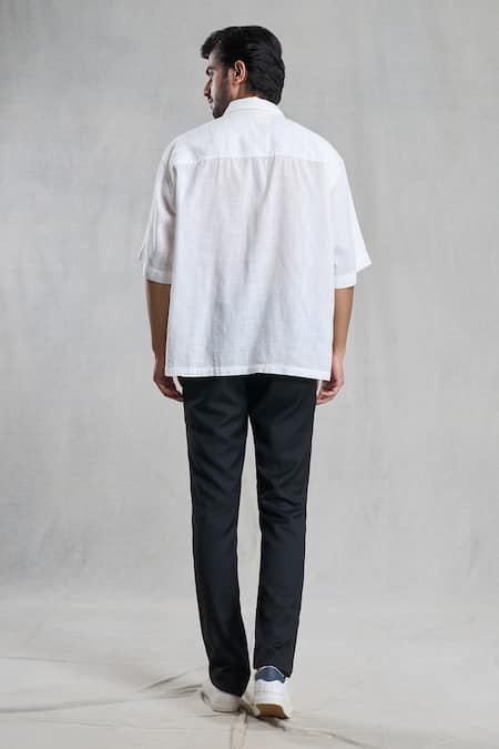 Shop_Aryavir Malhotra_White Cotton Rose Hand Painted Shirt _at_Aza_Fashions