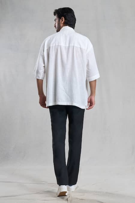 Shop_Aryavir Malhotra_White Cotton Hand Painted Collar Shirt _at_Aza_Fashions