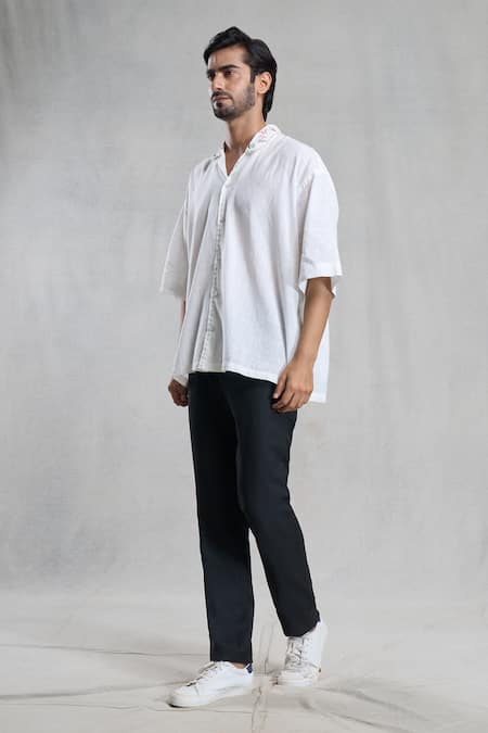 Aryavir Malhotra_White Cotton Hand Painted Collar Shirt _Online_at_Aza_Fashions