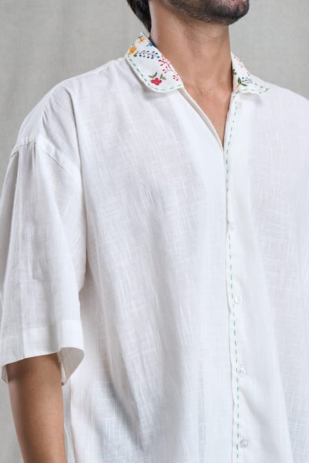 Buy_Aryavir Malhotra_White Cotton Hand Painted Collar Shirt 