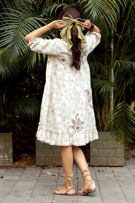 Shop Akashi Clothing Red Cotton Embroidery Round Neck Hibiscus Print Breeze Dress at Aza Fashions Shop_Akashi Clothing_Red Cotton Embroidery Round Neck Hibiscus Print Breeze Dress _at_Aza_Fashions