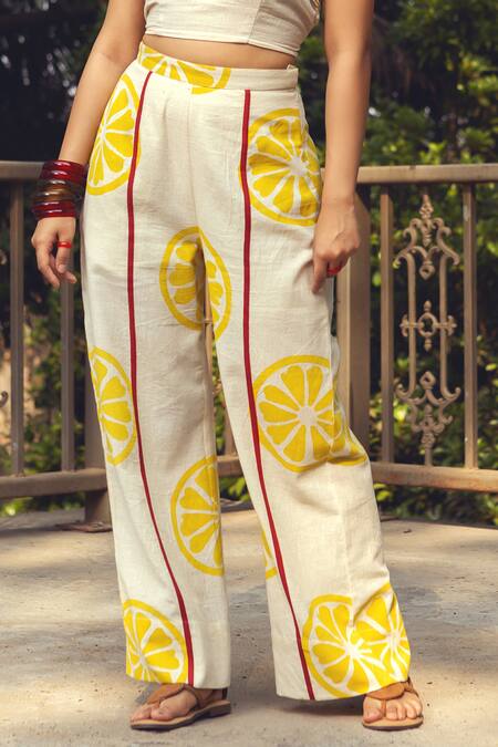 Akashi Clothing_Yellow Cotton Open Neck Limoncello Print Top With Pant _at_Aza_Fashions
