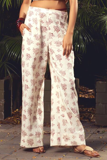 Buy Akashi Clothing Red Cotton Embroidery Square Neck Vintage Rose Top With Pant Online at Aza Fashions Buy_Akashi Clothing_Red Cotton Embroidery Square Neck Vintage Rose Top With Pant _Online_at_Aza_Fashions