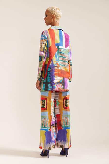 Mini Sondhi Abstract Print Cropped Blazer With Pant 